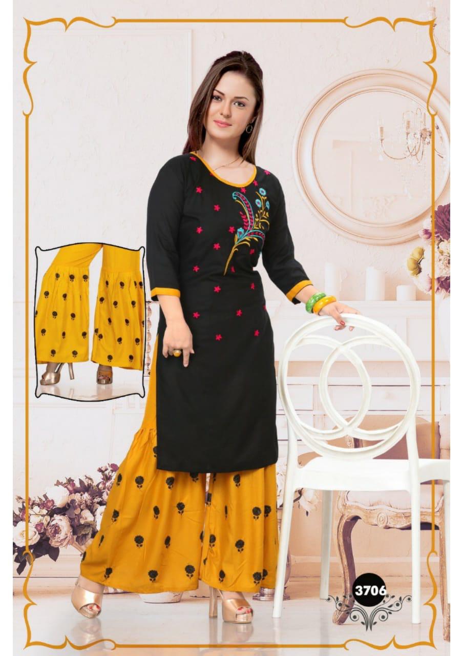 Trendy Mirror  Latest Fancy Festive Wear Heavy Rayon Kurti With Sharara Collection